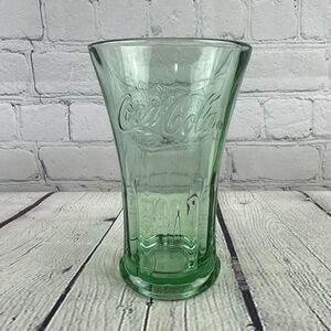 Vintage Coca-Cola 6 1/2" Green Libbey Flared Drinking Glass Tumbler 16oz‎ Heavy
